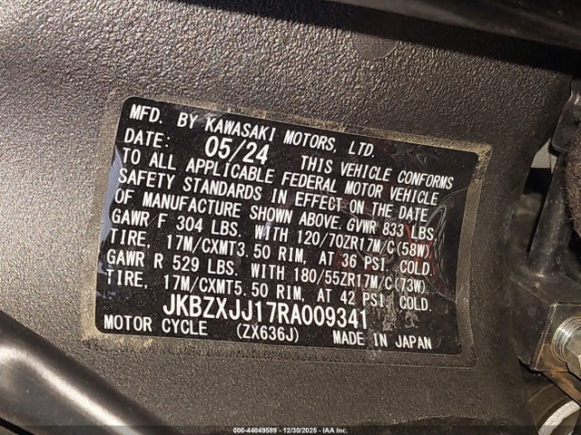 2024 KAWASAKI ZX636 JKBZXJJ17RA009341 Photo 9