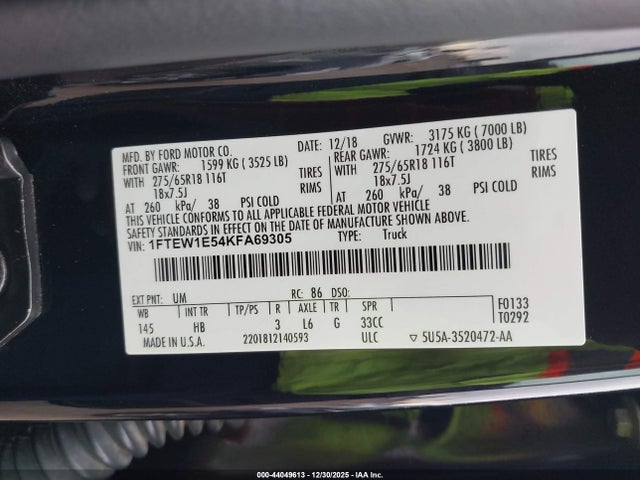 1FTEW1E54KFA69305 Ford F-150 Lariat