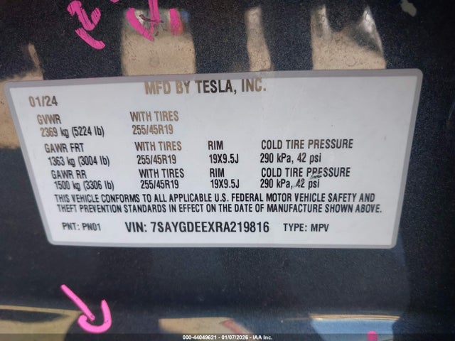 2024 TESLA MODEL Y 7SAYGDEEXRA219816 Photo 8