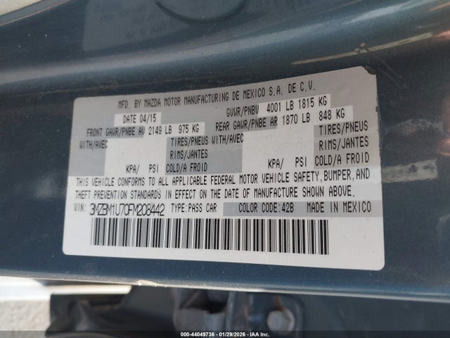 3MZBM1U70FM208442 Mazda Mazda3 I Sport