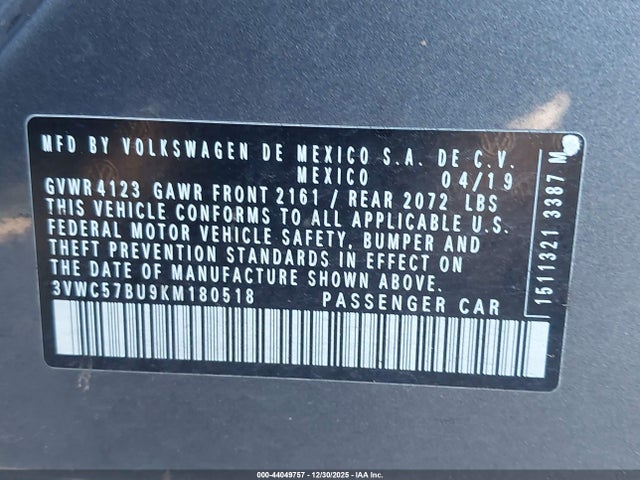 3VWC57BU9KM180518 Volkswagen Jetta 1.4t R-line/1.4t S/1.4t Se