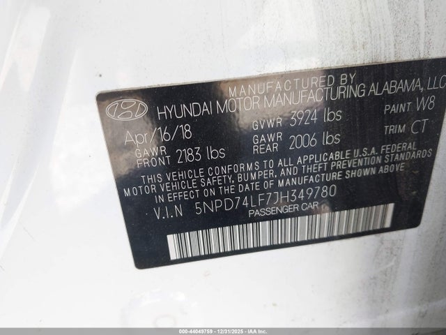 Hyundai ELANTRA SE 2018 5NPD74LF7JH349780 Image 9