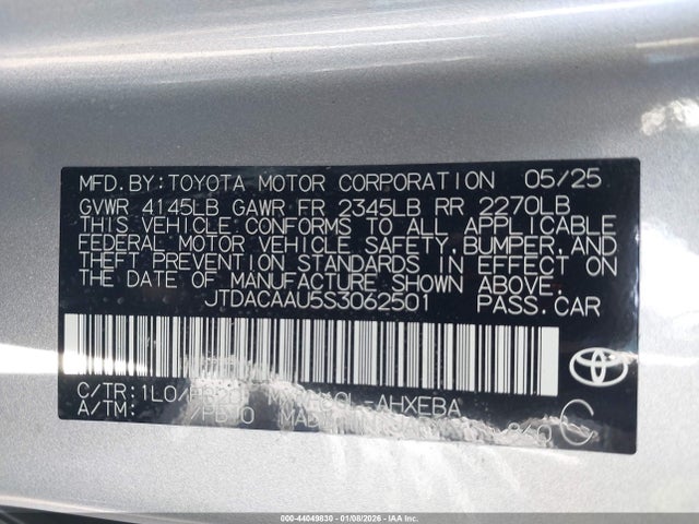 JTDACAAU5S3062501 Toyota Prius Le