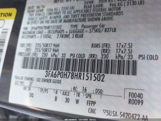 2017 FORD FUSION 3FA6P0H78HR151502 Photo 8