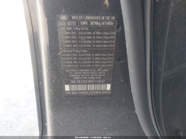 2011 LAND ROVER RANGE ROVER SPORT SALSK2D43BA715632 Photo 8