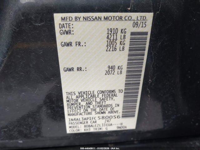 Nissan Altima 2.5 S 2015 1N4AL3AP1FC580056 Image 9
