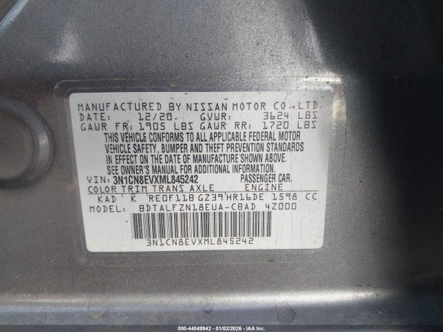 3N1CN8EVXML845242 Nissan Versa Sv Xtronic Cvt