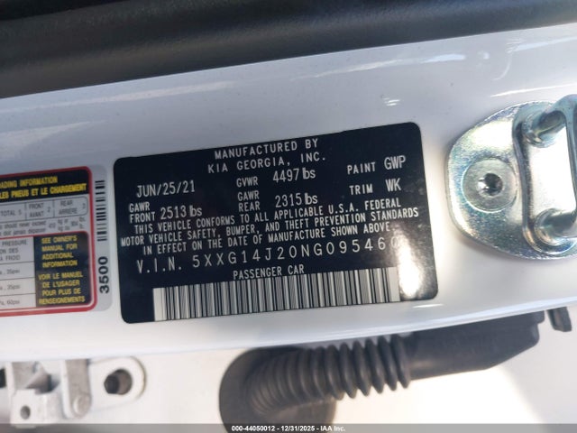2022 Kia K5 Lxs მანქანა იყიდება აუქციონზე, vin: 5XXG14J20NG095460, აუქციონის ნომერი: 44050012