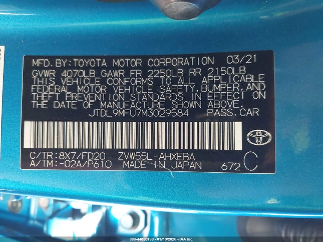 JTDL9MFU7M3029584 Toyota Prius Le Awd-e