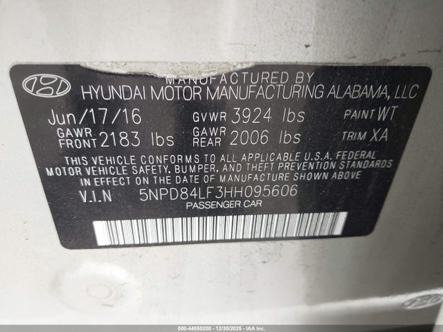 Aukcja sprzedaży 2017 Hyundai Elantra Se, vin: 5NPD84LF3HH095606, numer aukcji: 44050200
