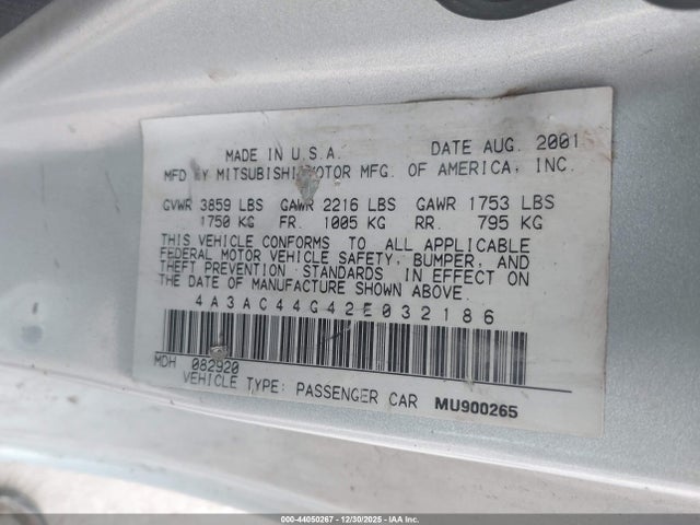 2002 MITSUBISHI ECLIPSE 4A3AC44G42E032186 Photo 8