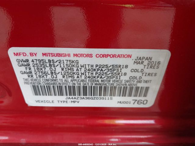 2016 MITSUBISHI OUTLANDER JA4AZ3A36GZ039115 Photo 8