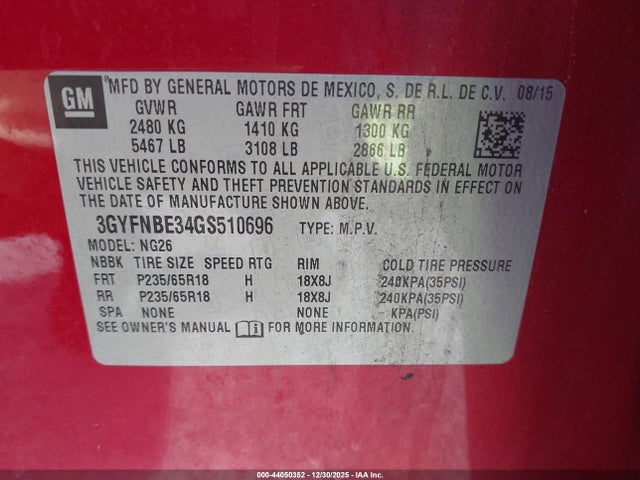 2016 CADILLAC SRX 3GYFNBE34GS510696 Photo 8