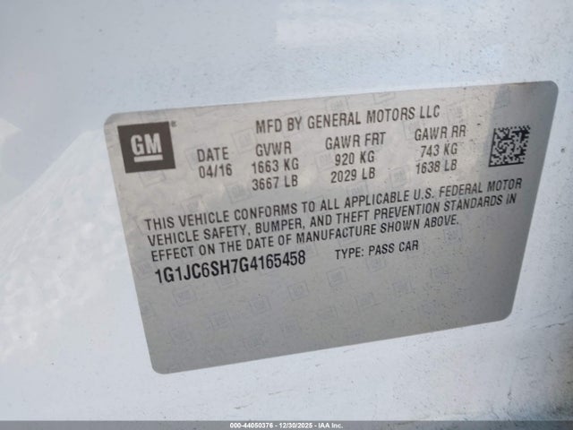1G1JC6SH7G4165458 Chevrolet Sonic Lt Auto