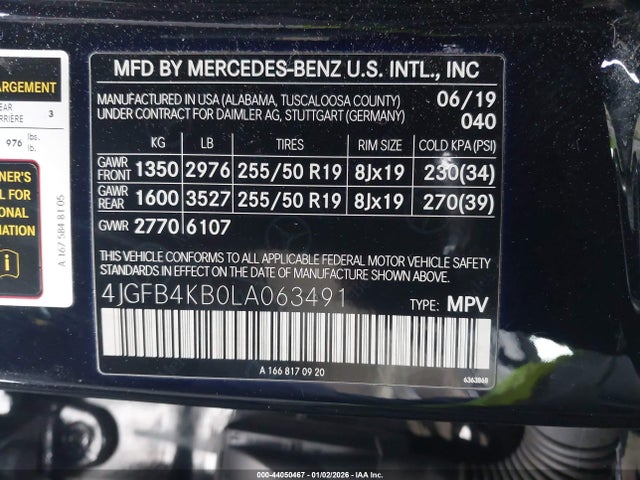 2020 Mercedes-benz Gle 350 4matic მანქანა იყიდება აუქციონზე, vin: 4JGFB4KB0LA063491, აუქციონის ნომერი: 44050467