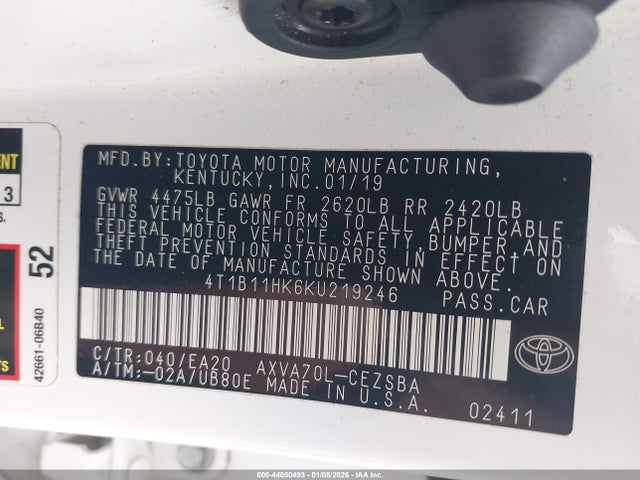 4T1B11HK6KU219246 Toyota CAMRY SE