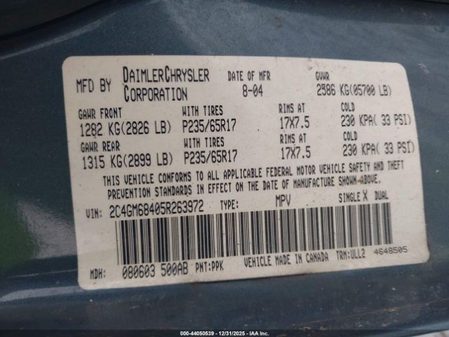 2005 CHRYSLER PACIFICA 2C4GM68405R263972 Photo 8