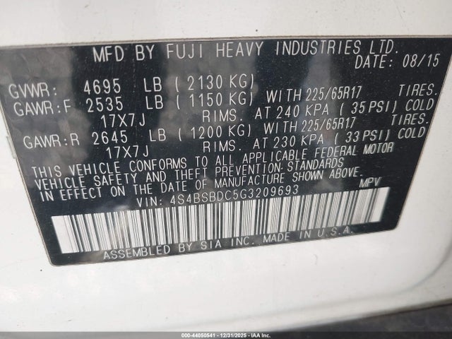 4S4BSBDC5G3209693 Subaru Outback 2.5i Premium
