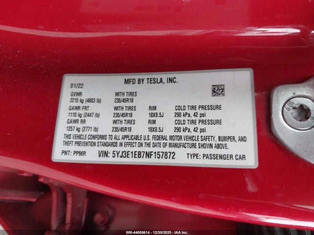 2022 TESLA MODEL 3 5YJ3E1EB7NF157872 Photo 8