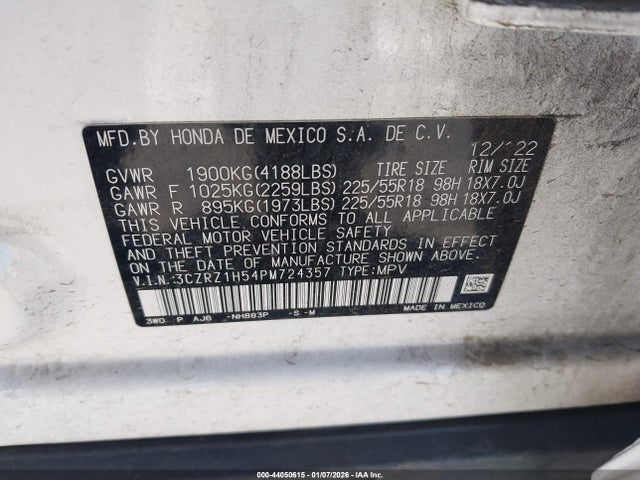 3CZRZ1H54PM724357 Honda Hr-v 2wd Sport