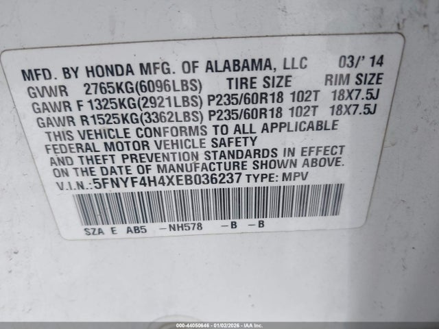 2014 HONDA PILOT 5FNYF4H4XEB036237 Photo 8