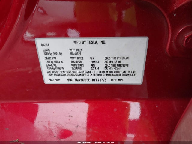 2024 TESLA MODEL Y 7SAYGDEE1RF070778 Photo 8