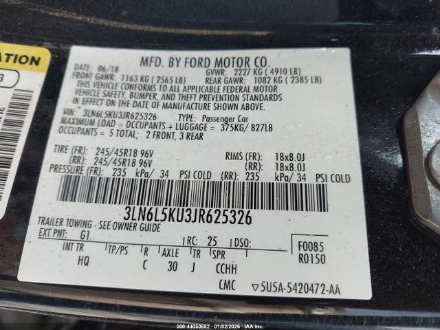 3LN6L5KU3JR625326 Lincoln Mkz Hybrid Premiere