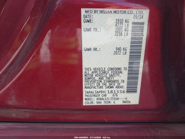 Nissan Altima 2.5 S 2015 1N4AL3AP9FC181556 Image 9