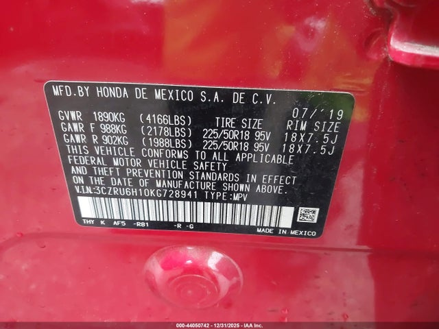 3CZRU6H10KG728941 Honda HR-V SPORT