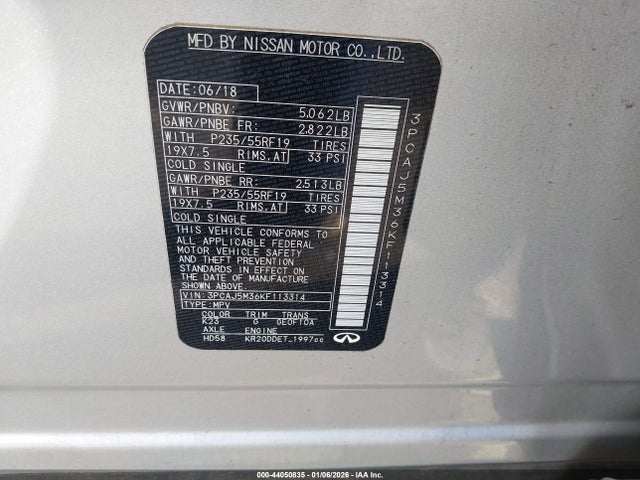 3PCAJ5M36KF113314 Infiniti Qx50 Essential