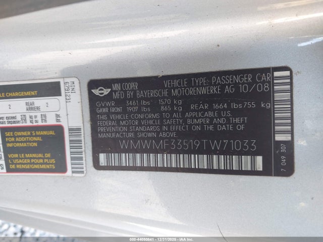 2009 MINI COOPER WMWMF33519TW71033 Photo 8