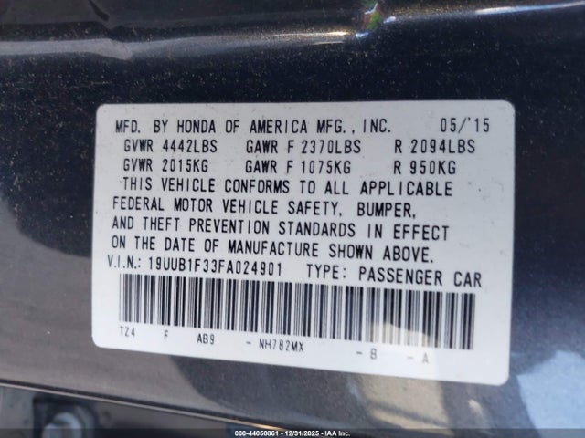 2015 Acura Tlx მანქანა იყიდება აუქციონზე, vin: 19UUB1F33FA024901, აუქციონის ნომერი: 44050861
