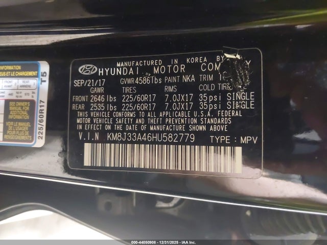 KM8J33A46HU582779 Hyundai TUCSON SE