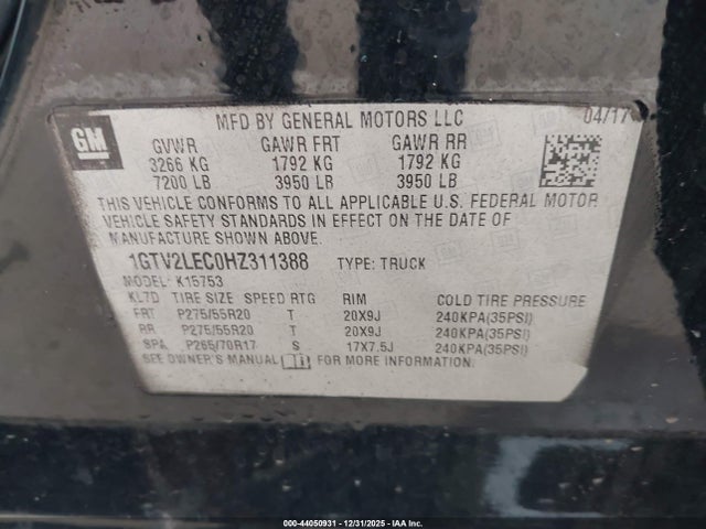 1GTV2LEC0HZ311388 GMC SIERRA 1500