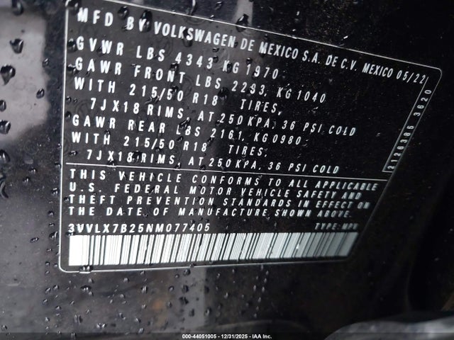 3VVLX7B25NM077405 Volkswagen Taos 1.5t Se