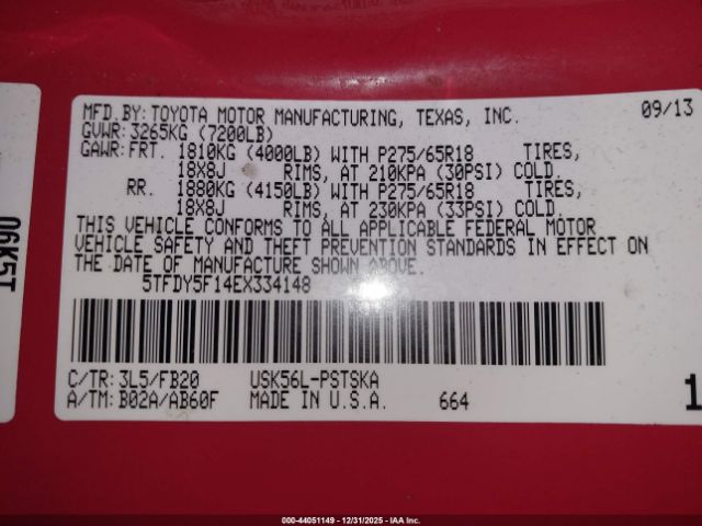 2014 TOYOTA TUNDRA 5TFDY5F14EX334148 Photo 8