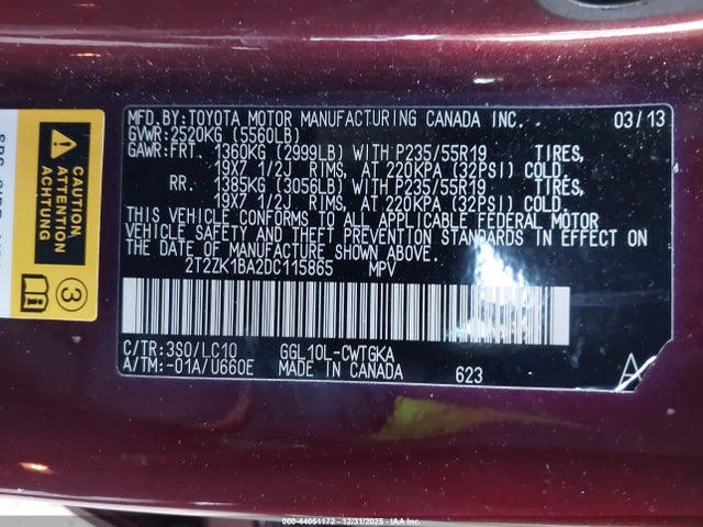 Aukcja sprzedaży 2013 Lexus Rx 350, vin: 2T2ZK1BA2DC115865, numer aukcji: 44051172