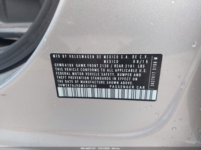 2016 Volkswagen Jetta 1.4t S მანქანა იყიდება აუქციონზე, vin: 3VW267AJXGM231600, აუქციონის ნომერი: 44051181