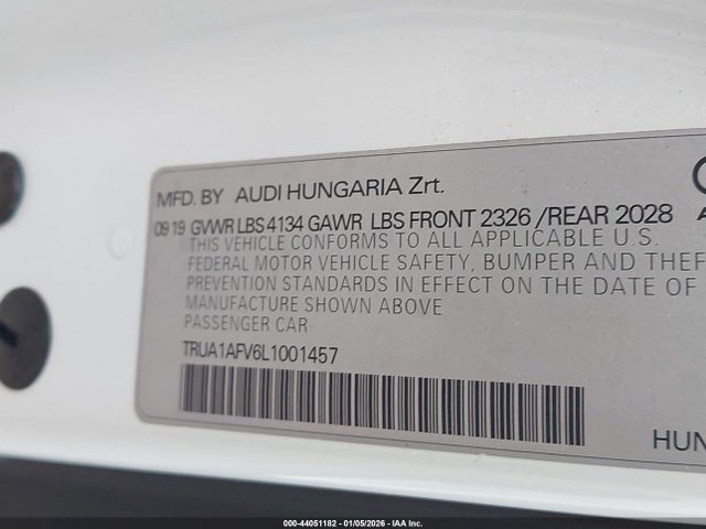 44051182 :رقم المزاد ، TRUA1AFV6L1001457 vin ، 2020 Audi Tts Tfsi Quattro S Tronic مزاد بيع