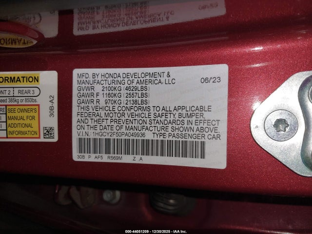 1HGCY2F50PA049936 Honda Accord Hybrid Sport