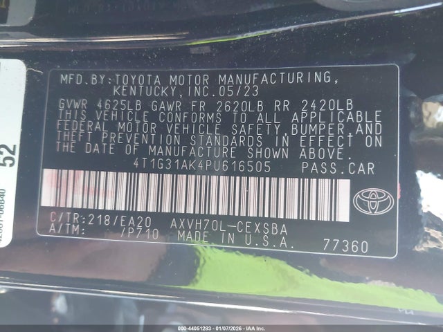 4T1G31AK4PU616505 Toyota Camry Se Hybrid
