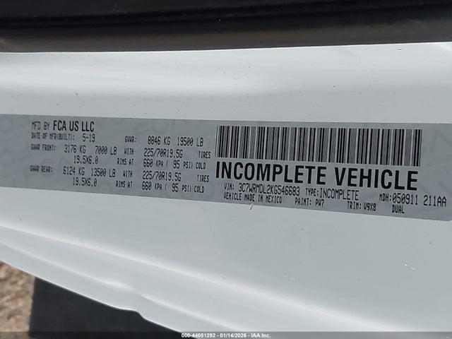 Продажа на аукционе авто 2019 Ram 5500 Chassis Tradesman/slt, vin: 3C7WRMDL2KG546683, номер лота: 44051292