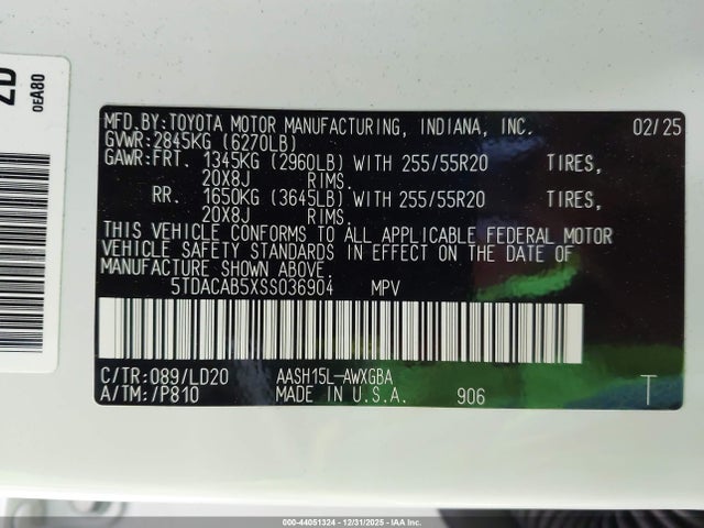 5TDACAB5XSS036904 Toyota Grand Highlander Hybrid Nightshade Edition