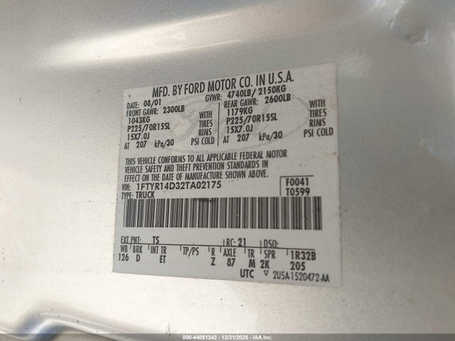 Продажа на аукционе авто 2002 Ford Ranger Xl/xlt, vin: 1FTYR14D32TA02175, номер лота: 44051342