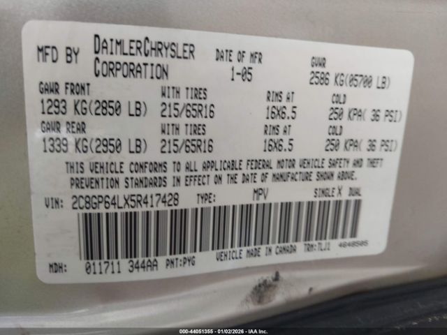 2005 CHRYSLER TOWN & COUNTRY 2C8GP64LX5R417428 Photo 8