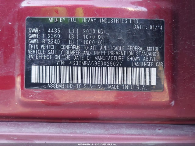 44051413 :رقم المزاد ، 4S3BMBA69E3025027 vin ، 2014 Subaru Legacy 2.5i مزاد بيع