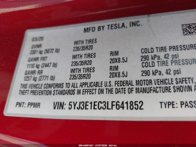 2020 TESLA MODEL 3 5YJ3E1EC3LF641852 Photo 8