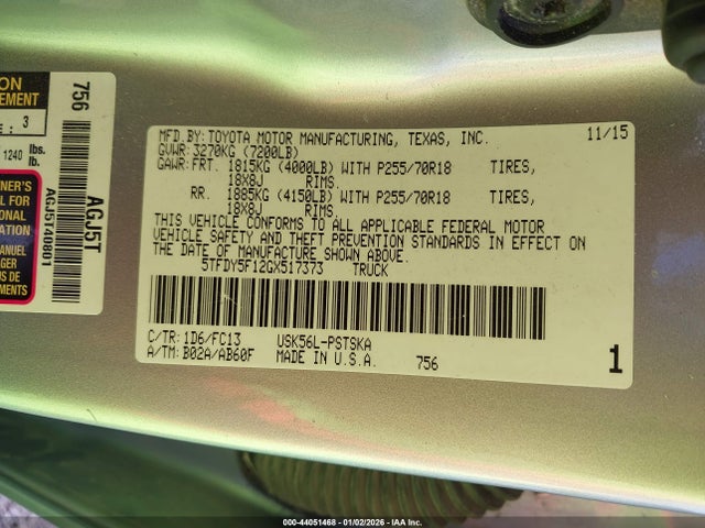 5TFDY5F12GX517373 Toyota Tundra Sr5 5.7l V8