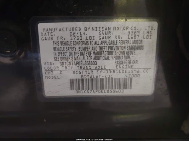 3N1CN7AP0EL858603 Nissan Versa 1.6 S