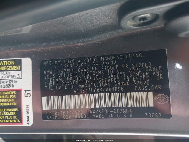 4T1B11HK8KU801896 Toyota CAMRY LE
